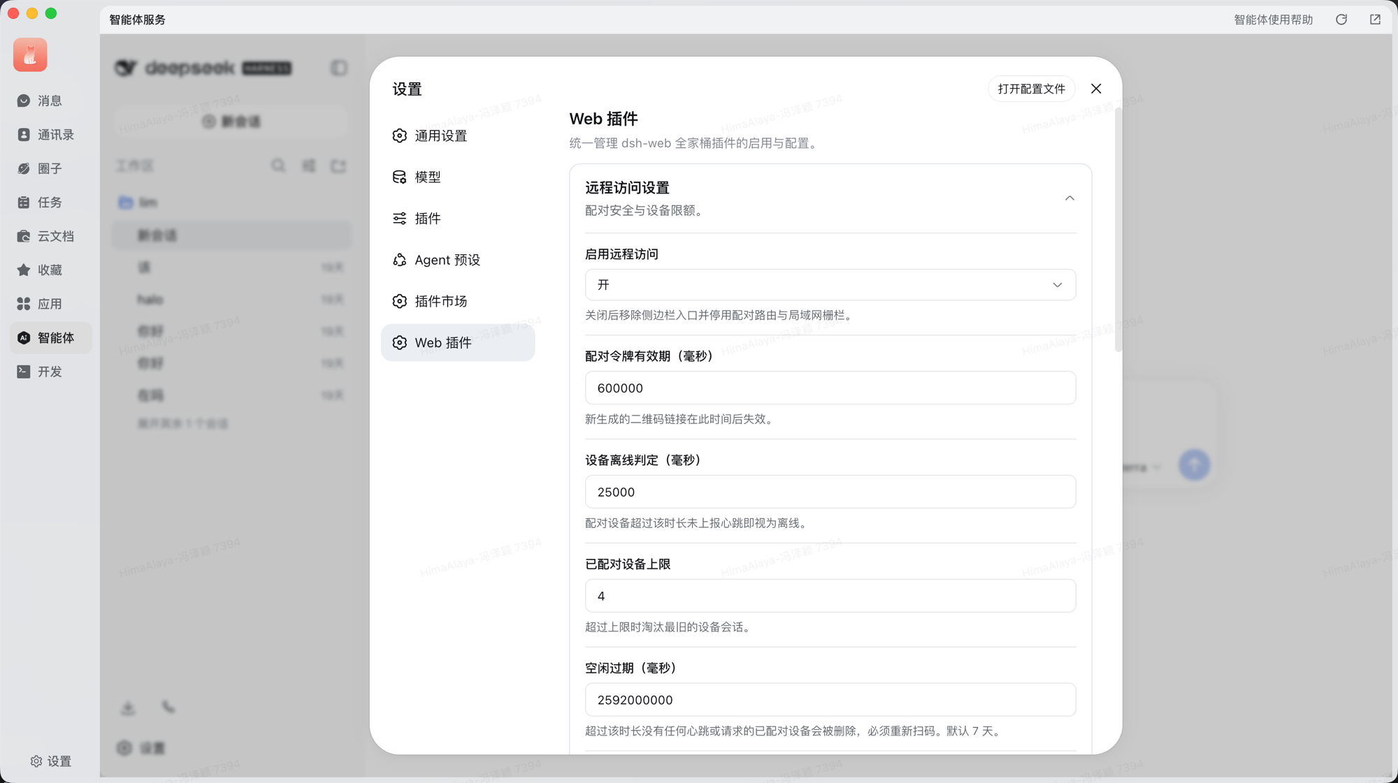 Web 插件 → 远程访问设置，展开后的配置项